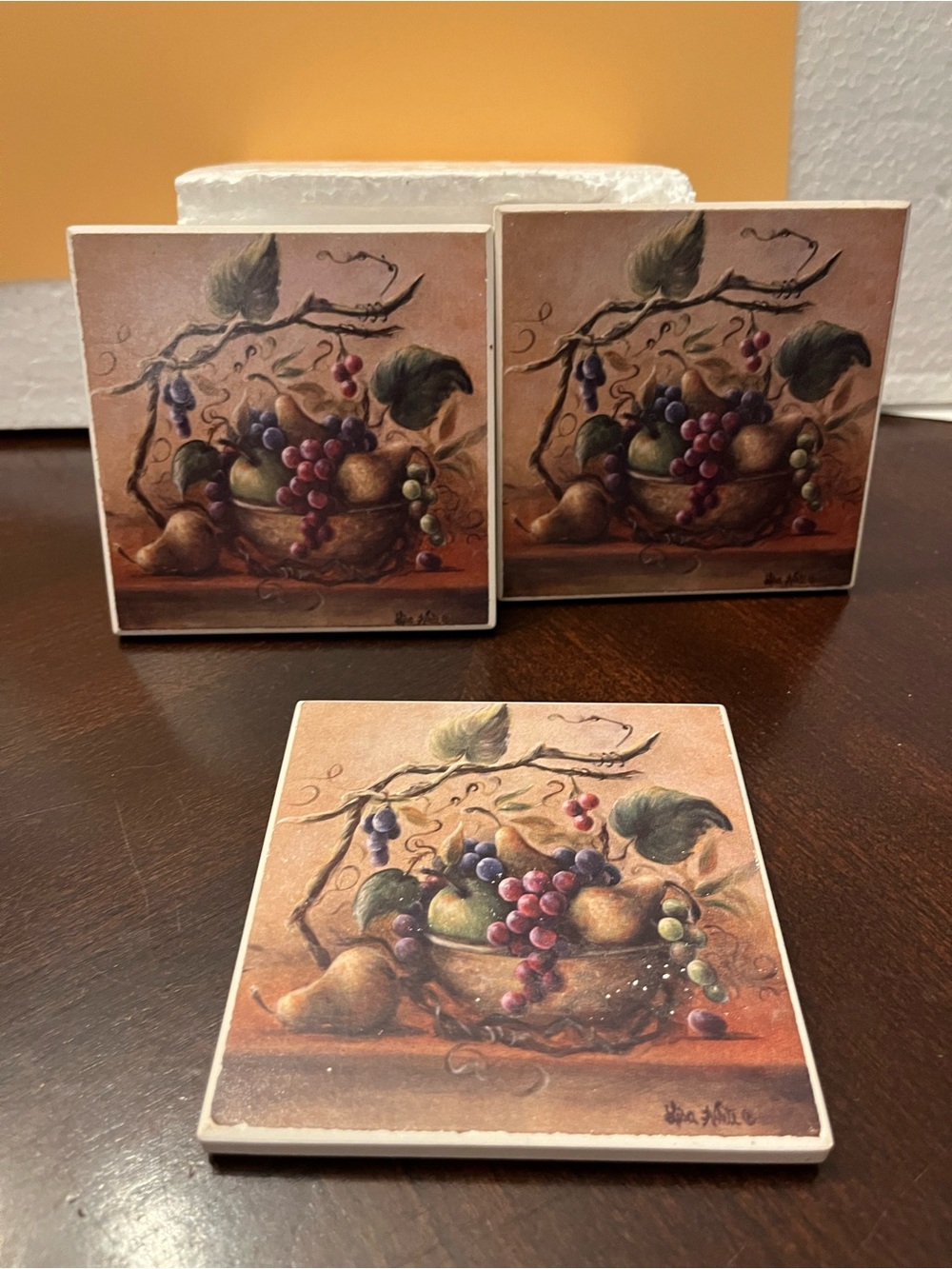 Vintage Still Life Fruit Ceramic Coasters - Set of 3